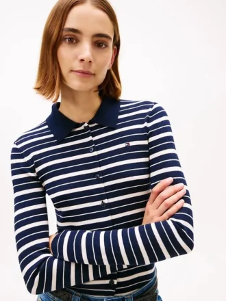 Slim Fit Polo-Strickjacke aus Woll-Seiden-Mischung