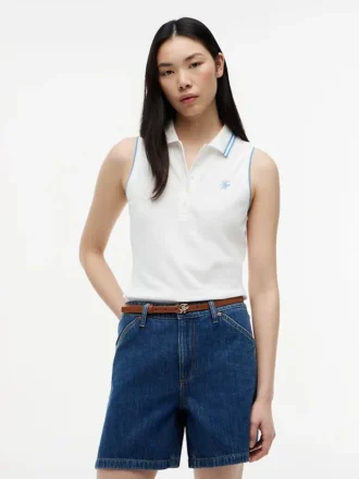Slim Fit Ärmelloses Polohemd mit Schriftzug-Monogramm