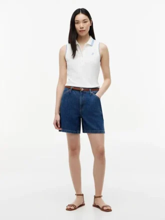 Slim Fit Ärmelloses Polohemd mit Schriftzug-Monogramm
