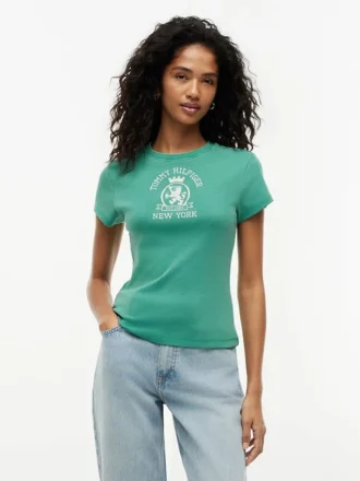 Slim Fit T-Shirt mit gewebtem Wappenlogo