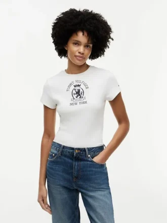 Slim Fit T-Shirt mit gewebtem Wappenlogo