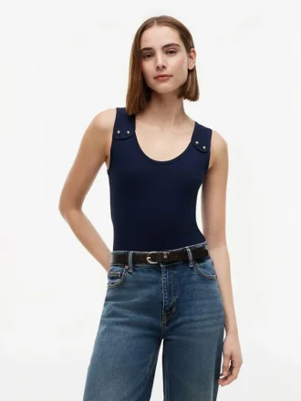 Slim Fit Tanktop im maritimen Stil mit goldenen Knöpfen