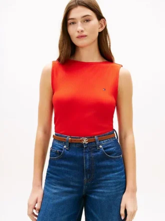 Slim Fit Tanktop mit Rippbündchen und U-Boot-Ausschnitt