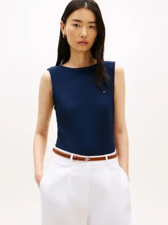 Slim Fit Tanktop mit Rippbündchen und U-Boot-Ausschnitt