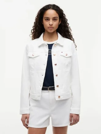 Slim Fit weiße Stretch-Jeansjacke