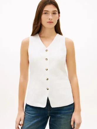 Slim-Fit-Weste aus Leinenmischung
