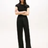 Stretch-Satin-Hose mit weitem Bein und elastischem Bund