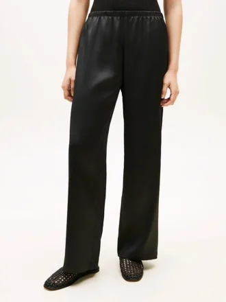 Stretch-Satin-Hose mit weitem Bein und elastischem Bund
