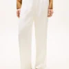 Stretch-Satin-Hose mit weitem Bein und elastischem Bund