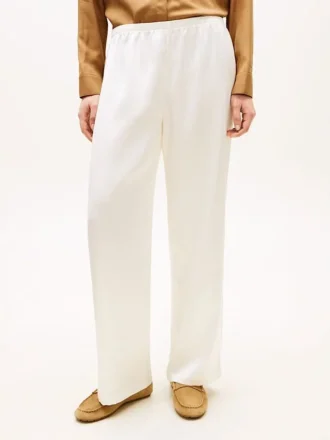 Stretch-Satin-Hose mit weitem Bein und elastischem Bund