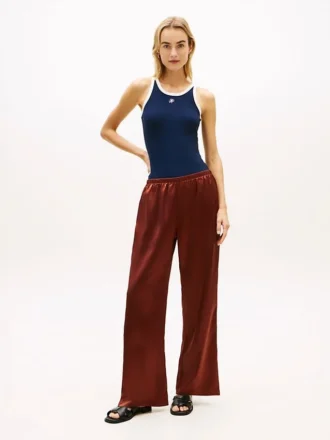 Stretch-Satin-Hose mit weitem Bein und Gummizug