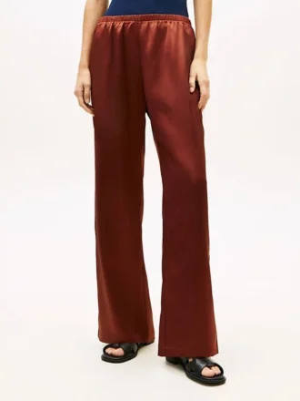 Stretch-Satin-Hose mit weitem Bein und Gummizug