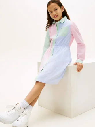 Stretch-Shirtkleid für Kinder mit gemischten Streifen
