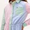 Stretch-Shirtkleid für Kinder mit gemischten Streifen Stretch-Shirtkleid für Kinder mit gemischten Streifen