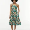 Stufiges Kleid aus Leinenmischung mit tropischem Print Stufiges Kleid aus Leinenmischung mit tropischem Print