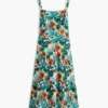 Stufiges Kleid aus Leinenmischung mit tropischem Print Stufiges Kleid aus Leinenmischung mit tropischem Print