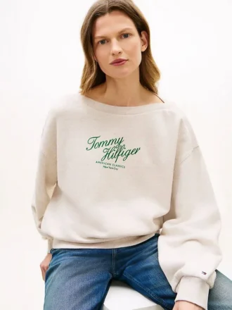 Sweatshirt mit Schriftzug-Logo und U-Boot-Ausschnitt