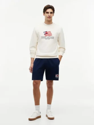 Sweatshorts mit gewelltem Flaggenlogo in Regular Fit
