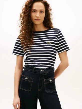 T-Shirt aus Baumwoll-Interlock mit goldenen Knöpfen