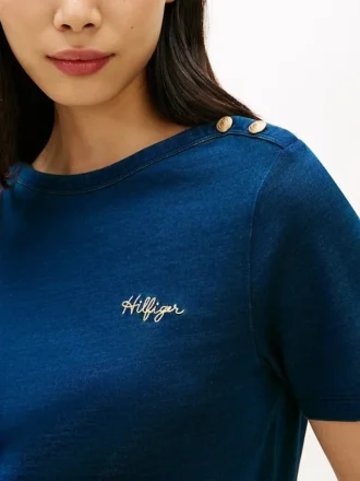 T-Shirt aus Baumwoll-Interlock mit goldenen Knöpfen