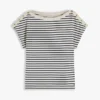 T-Shirt im maritimen Stil mit goldenen Knöpfen und U-Boot-Ausschnitt T-Shirt im maritimen Stil mit goldenen Knöpfen und U-Boot-Ausschnitt