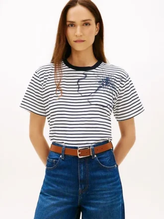 T-Shirt mit abstraktem Blumenprint und Streifen
