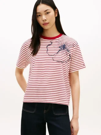 T-Shirt mit abstraktem Blumenprint und Streifen