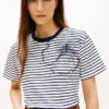 T-Shirt mit abstraktem Blumenprint und Streifen T-Shirt mit abstraktem Blumenprint und Streifen