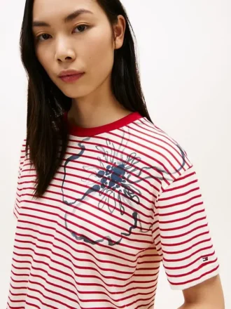 T-Shirt mit abstraktem Blumenprint und Streifen