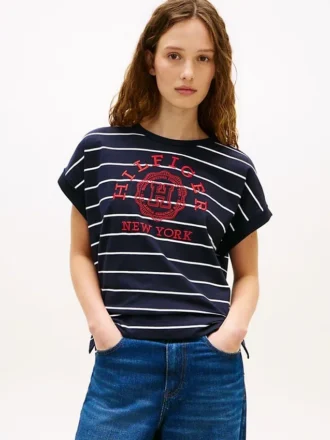 T-Shirt mit Dolman-Ärmeln und gestreiftem Hilfiger-Logo