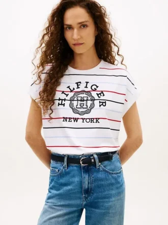 T-Shirt mit Dolman-Ärmeln und gestreiftem Hilfiger-Logo