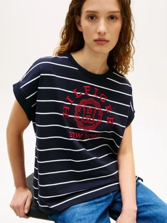 T-Shirt mit Dolman-Ärmeln und gestreiftem Hilfiger-Logo