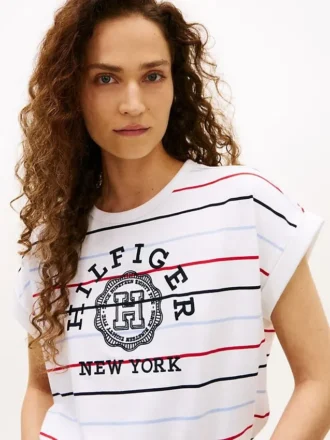 T-Shirt mit Dolman-Ärmeln und gestreiftem Hilfiger-Logo