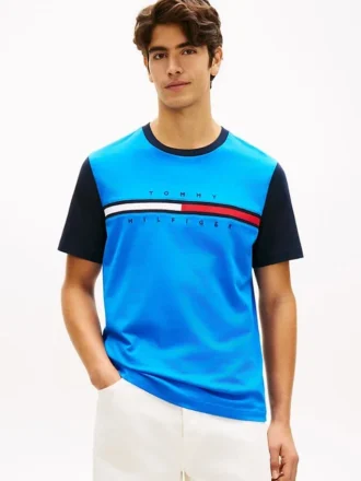 T-Shirt mit Flaggenlogo und kontrastierenden Ärmeln