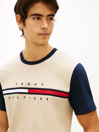 T-Shirt mit Flaggenlogo und kontrastierenden Ärmeln