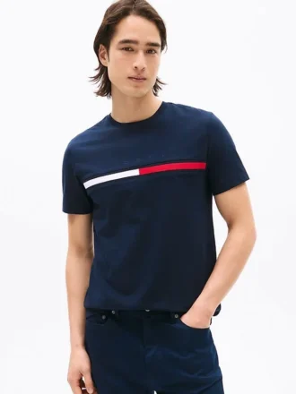 T-Shirt mit gesticktem Flaggenstreifen-Logo