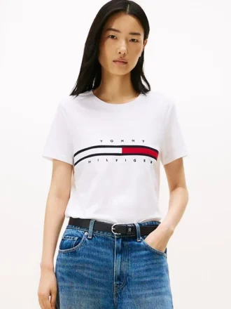 T-Shirt mit gesticktem Flaggenstreifen-Logo