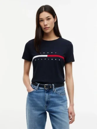 T-Shirt mit gesticktem Flaggenstreifen-Logo