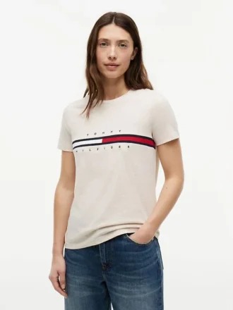 T-Shirt mit gesticktem Flaggenstreifen-Logo