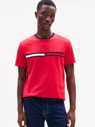 T-Shirt mit gesticktem Flaggenstreifen-Logo