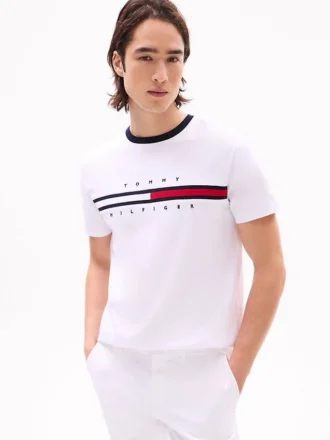 T-Shirt mit gesticktem Flaggenstreifen-Logo