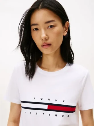 T-Shirt mit gesticktem Flaggenstreifen-Logo