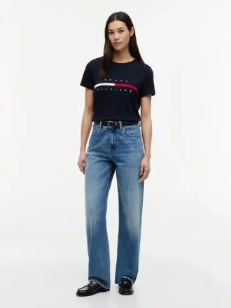 T-Shirt mit gesticktem Flaggenstreifen-Logo