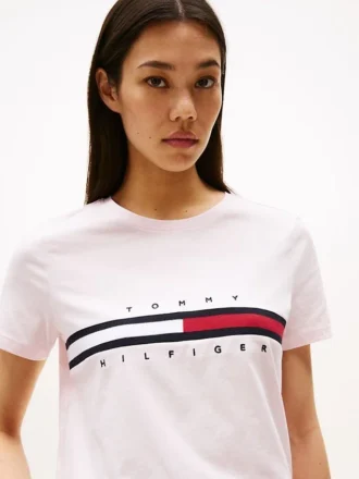 T-Shirt mit gesticktem Flaggenstreifen-Logo