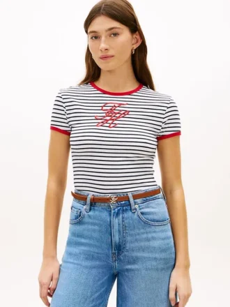 T-Shirt mit Schriftzug-Monogramm und Streifenmuster