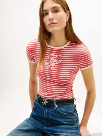 T-Shirt mit Schriftzug-Monogramm und Streifenmuster