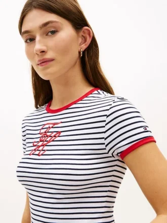 T-Shirt mit Schriftzug-Monogramm und Streifenmuster