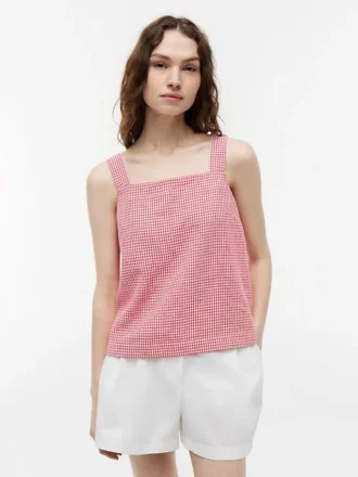 Tanktop aus Leinenmischung mit Gingham-Muster