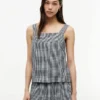 Tanktop aus Leinenmischung mit Gingham-Muster Tanktop aus Leinenmischung mit Gingham-Muster
