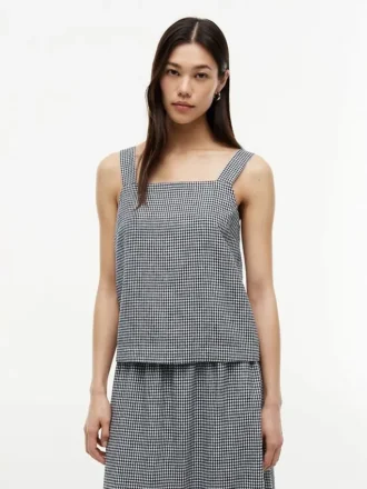 Tanktop aus Leinenmischung mit Gingham-Muster